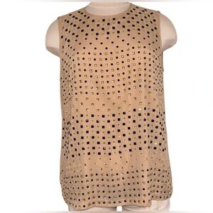 SUMMERTIME | Diane Von Furstenberg Beige Top with Crystal and Stones Sz L  NWOT